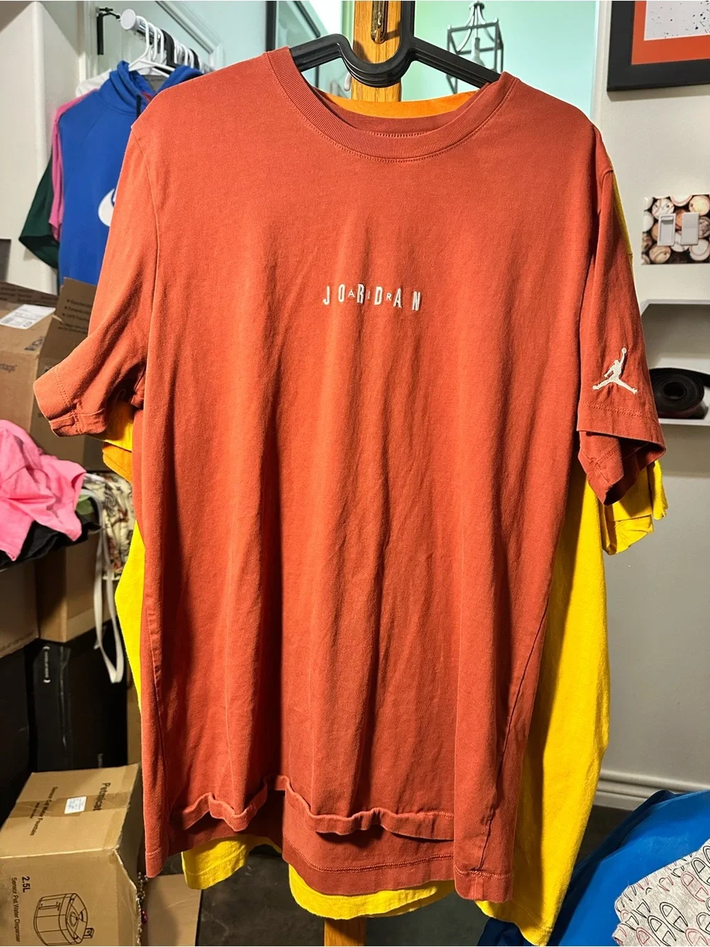 Jordan Air Men's Embroidered Graphic T-Shirt in Starfish Orange